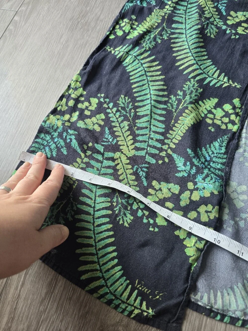 Nina J Designs Fern Botanical Print Scarf Cotton Green Black Long Wearable Art